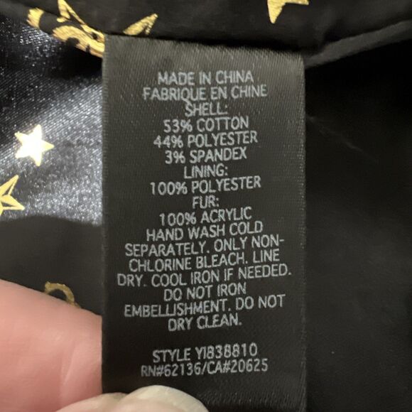 Guess Jacket Trench Coat Removable Faux Fur Trim Hood Womens M Black Gold Lined - Picture 7 of 15